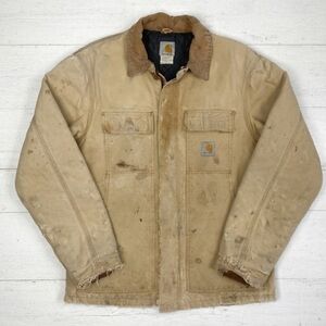 Vtg Carhartt Y2K Duck Canvas Coat Courdoroy Collar Mens size L (40)